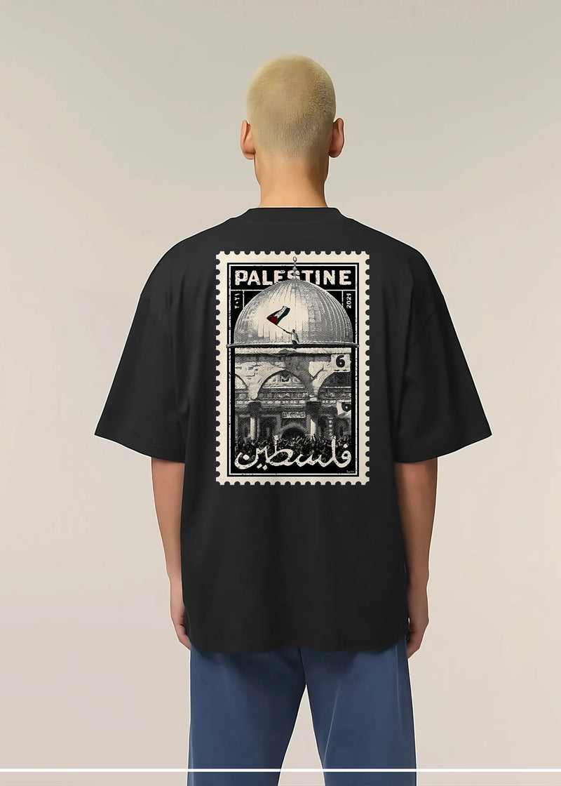 T-SHIRT PALESTINE TIMBRE BLACK
