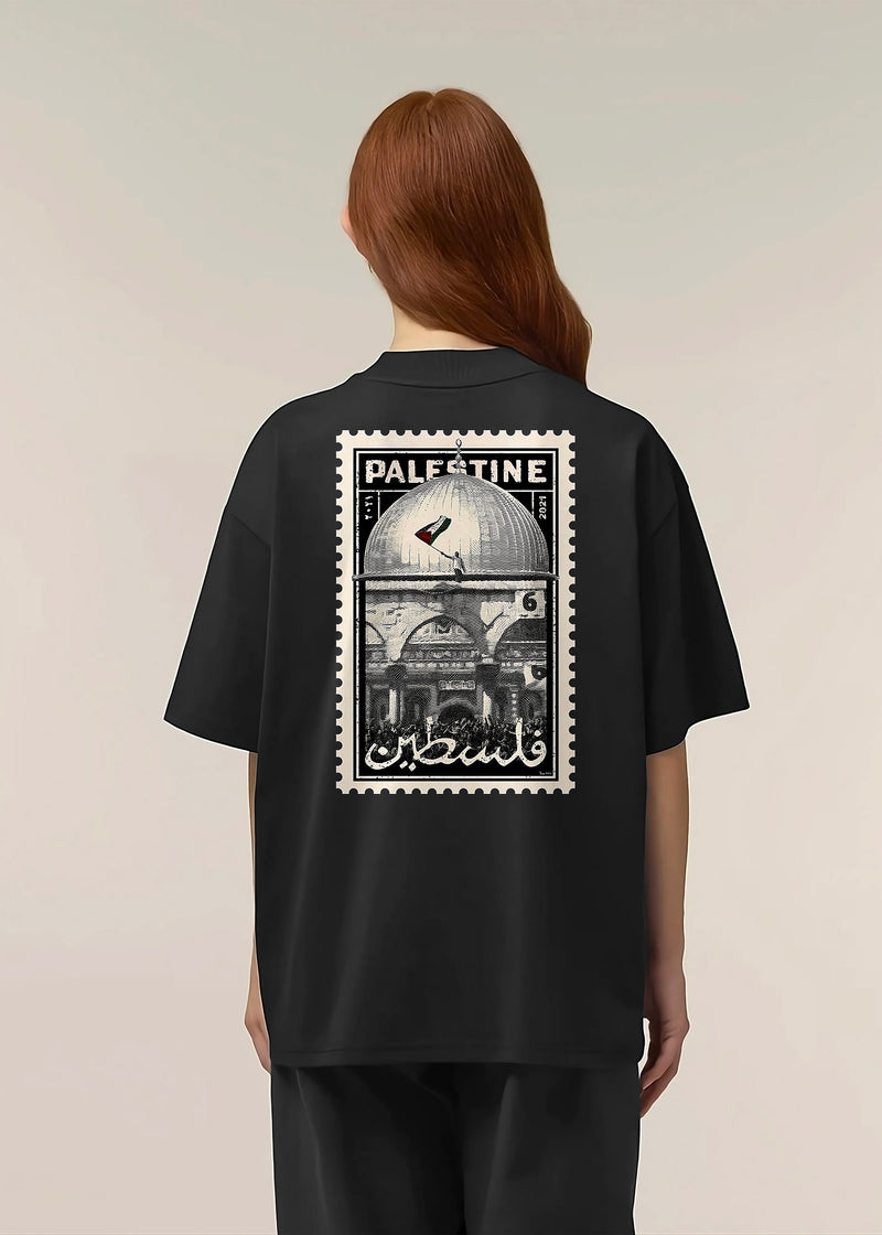 T-SHIRT PALESTINE TIMBRE BLACK